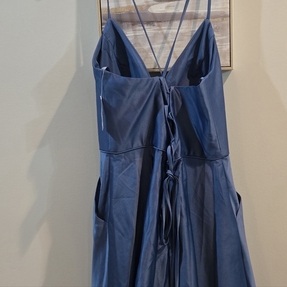 Blondie Nites Satin Lace-up Fit & Flare Dress/ Jr's W/Pockets-*NWT $159!! - Picture 4 of 12